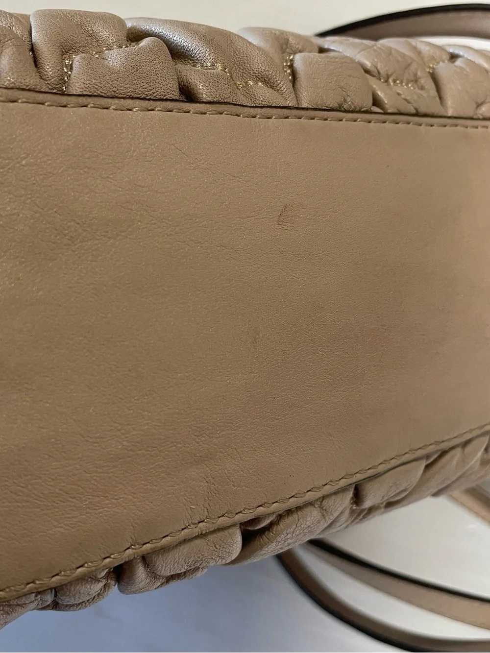 Coach Madison Gathered Chevron Leather Madeline Satchel Soft Putty Beige